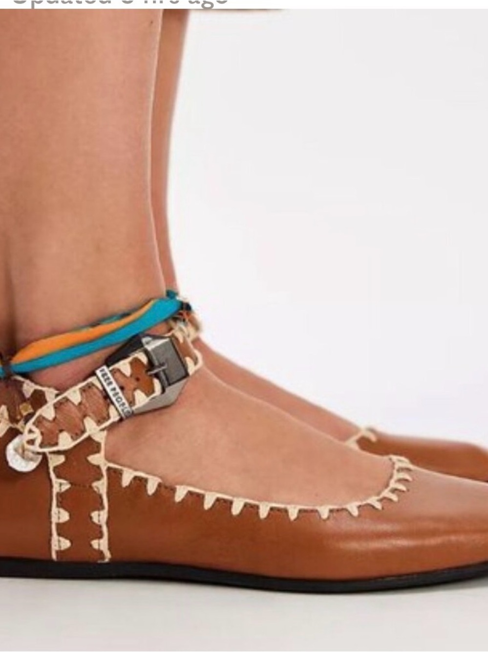 Free People Mystic Crochet Flats. Leather Brown Ankle-Strap,Contrast Stitching